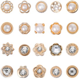 VILLCASE Women Shirt Brooch Pins, 40pcs No Sew Button Pins Rhinestones Pearl Safety Brooch Cover up Buttons Decorative Shawl Clips for Clothing Dress