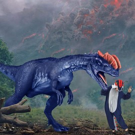 Dinosaur Costume Adult Onesie, Unisex Dilophosaurus Onesie Pajamas, Ainmal Cosplay Costume One Piece Homewear Jumpsuit