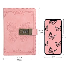 Billtigif Diary with Lock, Journal for Women Girls, Vintage Lock Journal Refillable Personal Locking Notebook Secret Journal with Combination Lock, 5.3'' x 7.8'' (Pink)