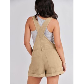 ANRABESS Overalls for Women 2025 Summer Casual Loose Fit Adjustable Shorts Denim Overall Rompers Bib Jeans Shortalls Khaki X-Large