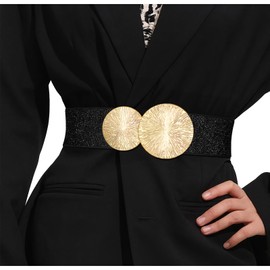 VONMELLI Women's Wide Elastic Belt with Golden Buckle for Dress, Stretchy Vintage Waist Belt for Women, Black (gold buckle)