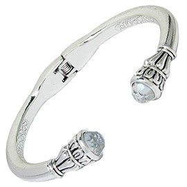 Sports Accessory Store Designer Style Silver Hinged Crystal Cuff Bangle Bracelet Choose from 9 Colors Choose Color (Clear Crystal)