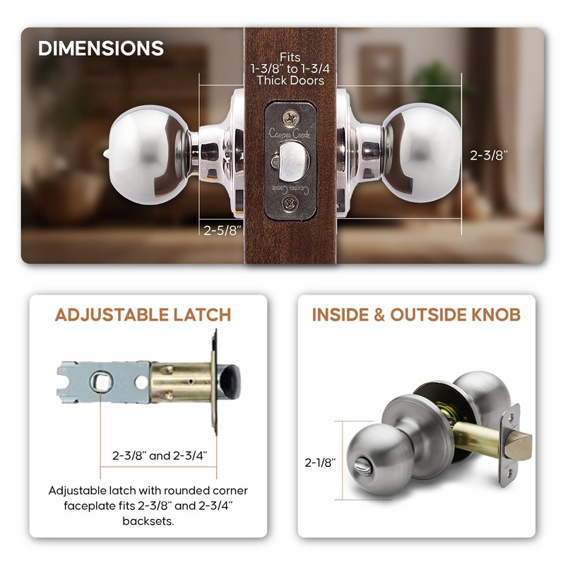 Copper Creek Privacy Interior Door Knob – ANSI Grade-3 Certified,
