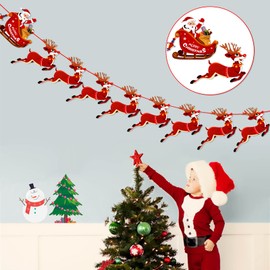 HOWAF Christmas Reindeer Bunting, Santa Sleigh Banner Christmas Garland Bunting Hanging Christmas Party Decoration Winter Holiday New Year Xmas Birthday Home Deco for Fireplace Wall Tree