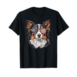 Patriotic Sheltie USA Flag Sunglasses Dog Lover 4th Of July Men Women Kids T-Shirt