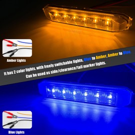 PSEQT 4.7'' Dual Color Amber Blue Trailer Marker LED Lights Strip Dual Function Side Clearance Tail Grille Bumper Fender Waterproof Light 12V for Trailer Truck Bus Van ATV UTV, 10Pcs w/Clear Lens