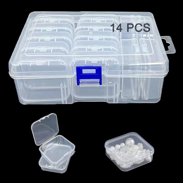 Beyoslf Small Bead Organizer Container, 14PCS Mini Clear Plastic Beads