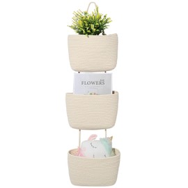 Kichvoe Door Hanging Basket: 3 Tier Door Organizer Cotton Rope Woven Baskets Functional Space Saving Woven Hanging Basket Decorative Baskets for Organization