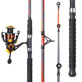 Sougayilang Progressive Glass Fishing Rods Combo with Spinning Reel Strong 100% Phenolic Glass Blanks 2Pcs Pole-7'0"- Red