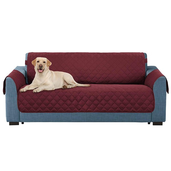 E-Living Store Z01673 Reversible Furniture Protector with 2 Inch Elastic Strap, Machine Washable, Perfect for Pet and Kids, Seat Width Up to 70", Sofa, Cranberry