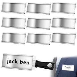 Pack of 10 Professional Magnetic Name Badges, Name Badges for Clothes, Magnet, Aluminium Name Badges with Strong Double Magnet, with Paper Slot, 72 x 31 mm, Gold