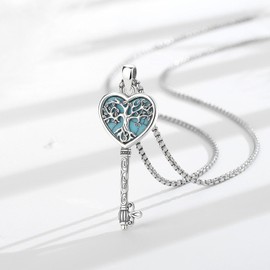 CELESTIA Tree of Life Necklace 925 Silver Women's Tree of Life with Pendant Women's Jewellery Gift for Mother's Day for Mum Grandma Aunt, Sterling Silver, Created Turquoise