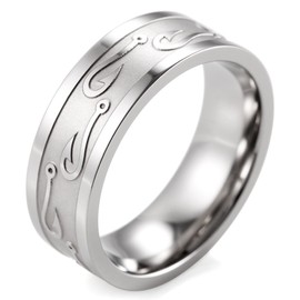 SHARDON Men's 8mm Titanium Ring with Embossed Fishhooks Size 11