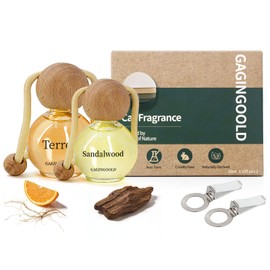 GAGINGOOLD Car Air Freshener Hanging 2 Pack, Sandalwood & Terre Scent Essential Oil Diffuser Long Lasting Up to 150 Days, Cute Car Accessories with 2 Vent Clip for Women Men Gift, Odor Eliminator