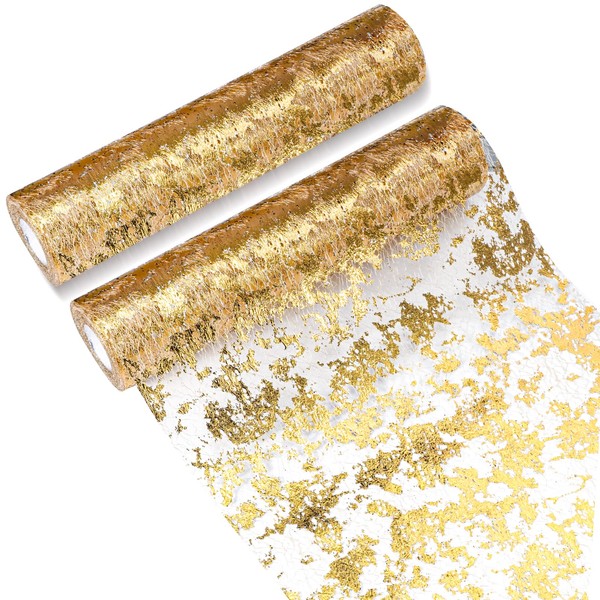 Oudain Gold Table Runner 14 Inch Wide Sequin Glitter Table