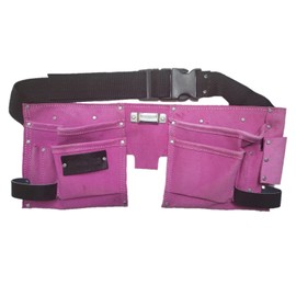 11 Pocket Pink Double Leather Tool Pouch Includes Tape/Hammer Holder