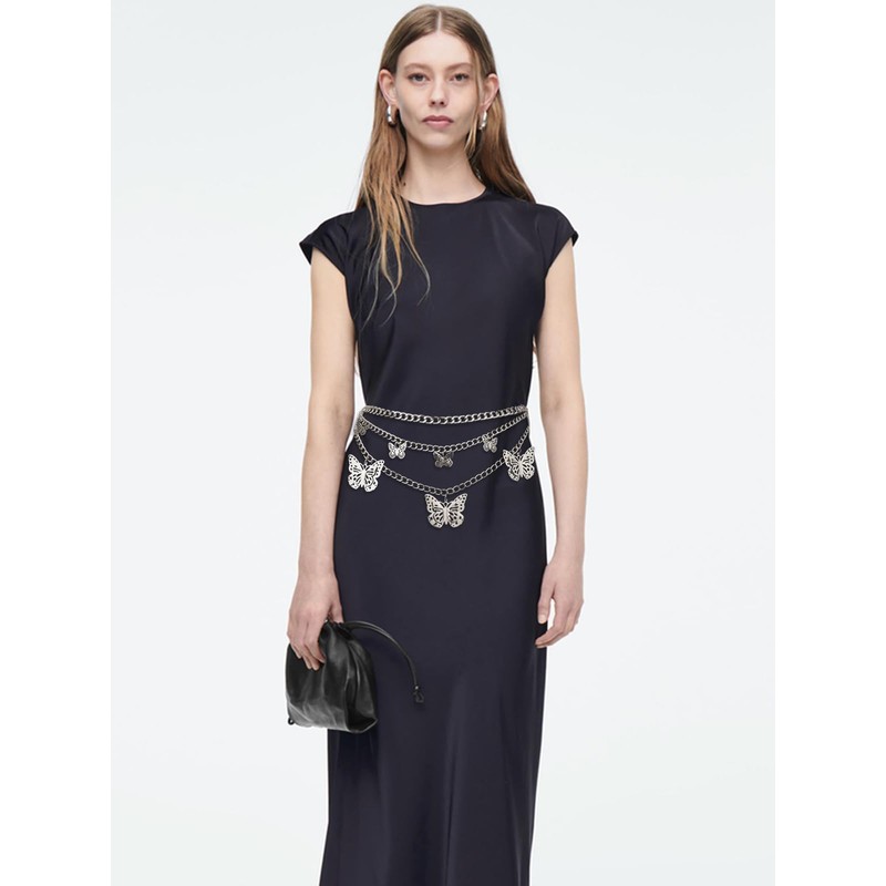 Chain Belts Multilayer Butterfly Waist Chain Adjustable Waist Belt for