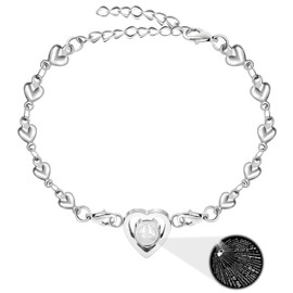 Oneress Stainless Steel Heart Link Bracelet That Says I Love You in 100 Languages Projection Heart Bracelets or Adjustable Anklet Chain Jewelry Y4186 (White