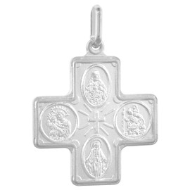 22mm Sterling Silver 4-way Cross Medal Necklace For Men & Women 1 inch Nickel Free Italy 30 inch Chain BX_19