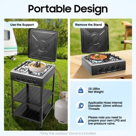 Jiabailie Propane Gas Stove,4 Burner Gas Cooker w/Removable Storage Stand,Outdoor Bbq Grill Camping Stove w/Temperature Control,300000 BTU Natural Stove Propane,Picnic Cooker for RV,Apartment (Black)