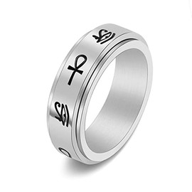 COLORFUL BLING Egypt Eye of Horus Cross Anxiety Spinner Ring Ankh Titanium Stainless Steel Rotating Fidget Ring Stress Relieving Wedding for Him Her Couple Promise Lover Jewelry-Ankh 9