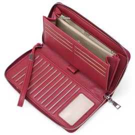 GOIACII Womens Wallet RFID Blocking Leather Zip Around Wallet Large Capacity Long Purse Credit Card Clutch Wristlet