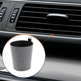 ACROPIX Car Trash Can Trash Bin Portable 5.5" Width 5.9" Height White Rhinestone Faux Leather