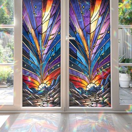 Meteor Shower Cascade Stained Glass Window Film, Decorative Meteor Shower Cascade Stained Glass Window Film, Stained Glass Window Film for Bathroom Door Heat Anti UV