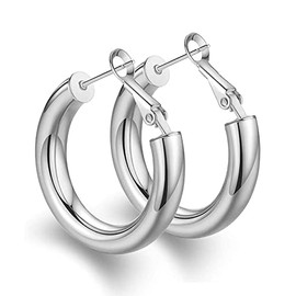 Dochais Thick Hoop Earrings for Women, 14 Carat Gold-Plated Chunky Gold Hoops, Lightweight Hoop Earrings, Hypoallergenic Hollow Tube Ring, Hoop Earrings Gold Small, Hoop Earrings Silver 925 Large 25