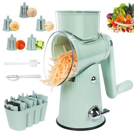 Rotary Cheese Grater,Multifunction 5 In 1 Chopper Vegetable Cutter Slicer, Round Mandoline Drum Slicer,Cheese Shredder,Grater With Handle,Easy to Clean Kitchen Gadgets with Storage Box