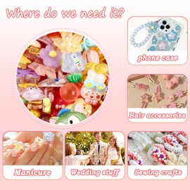 80Pcs Kawaii Slime Charms Bulk Junk Case Charms Cute Resin Charm for Crafts Large Flatback Chram for Jewelry Making Mixed 3D Nail Decor for Acrylic Nails Clear Bear Carton Flower Decorations
