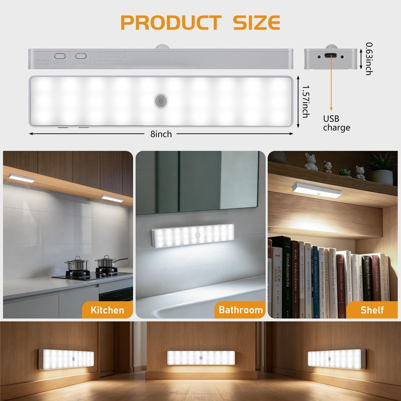 Racokky Under Cabinet Lights with Charging Station, 6 Pcs Rechargeable
