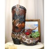 Rustic Western Running Horses Horseshoes And Cross Cowboy Boot Vase