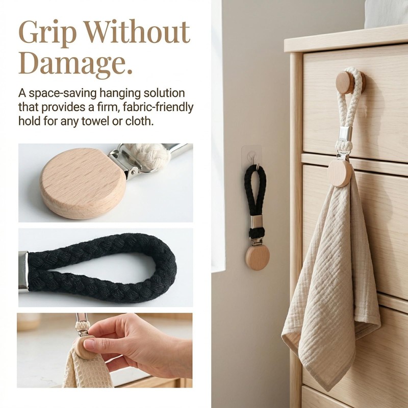 Zirax Tea Towel Clips with Woven Cotton Hanging Loop, Sturdy