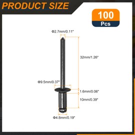 sourcing map 100Pcs 3/16"x3/8" Aluminum Countersunk Blind Rivet, Open-End Type Blind Rivets for DIY, Sheet Metal, Automotive Repairs, Furniture, Boat, and Duct Work (Black)