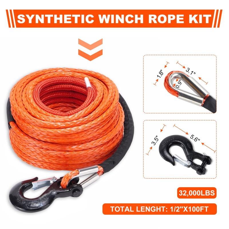 SPARKWHIZ Synthetic Winch Rope Cable Kit: 1/2" x 100 ft