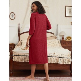 Ekouaer Women Robe Zippered 3/4 Sleeve Knit Bathrobe Soft Full Length Loungewear Robes with Pockets