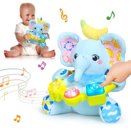 Elephant Stuffed Animals Baby Toys 3-6-12 Months, Baby Music Toys for 12-18 Months，Early Learning Toys with Light Up & Sound，Tummy Time Toys for 6 7 8 9 10 11 12+ Months for Toddler Boy Girl Gift