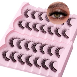 14 Pairs 6D False Eyelashes Fluffy Faux Mink D Curl Volume 17mm Fake Lashes Wispy Fluffy Natural Look Eye Lashes Strip Pack