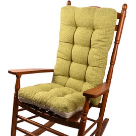 KGPLOME 18 in Jumbo Rocking Chair Cushions with Ties,Non-Slip Durable Linen Pads Thick Padding and Tufted Design for Living Room Rocker (Green, Set of Seat & Back Cushion)