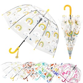 MRTLLOA Kids Rainbow Clear Bubble Umbrella, Toddler Grip Curved Handle Stick Rain Umbrella(Rainbow)
