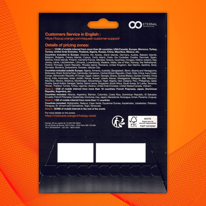 Preloaded Orange Travel Sim Card with 10GB of 4G Worldwide
