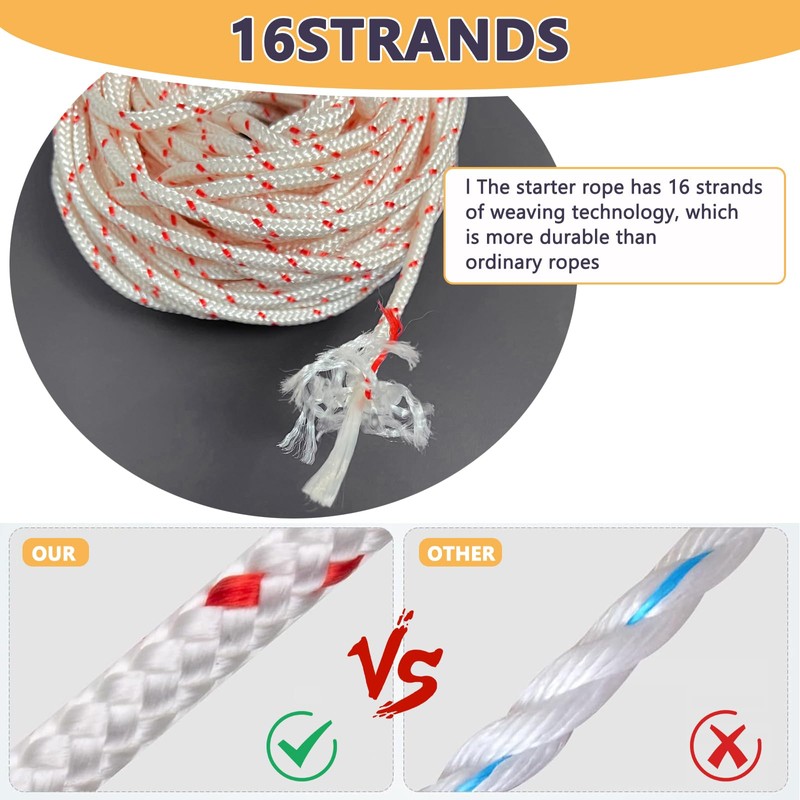 Klfte Recoil Starter Rope Pull Cord 5.0mm 12-Meter/40ft for Lawn