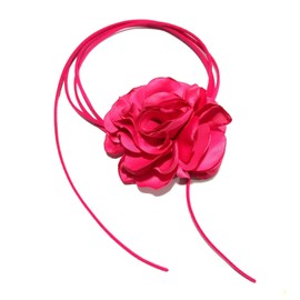 Rofusn Pink Flower Choker for Women, Flower Necklace Big Camellia Lace Collar Necklace Valentines Christmas Wedding Party Jewerly - Hot Pink