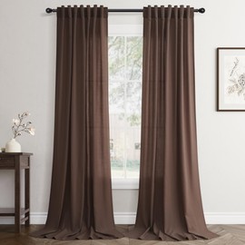 Coffee Linen Curtains 108 inch Length 2 Panels Set Modern Farmhouse Living Room Drapes Light Filtering Rod Pocket Back Tab Filtering Privacy Semi Sheer Curtain 108 inches Long