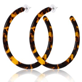 Resin Hoop Earrings Mottled Tortoiseshell Acrylic Earrings Round Circle Boho Statement Earrings for Women(B: 1 Tortoiseshell Large)