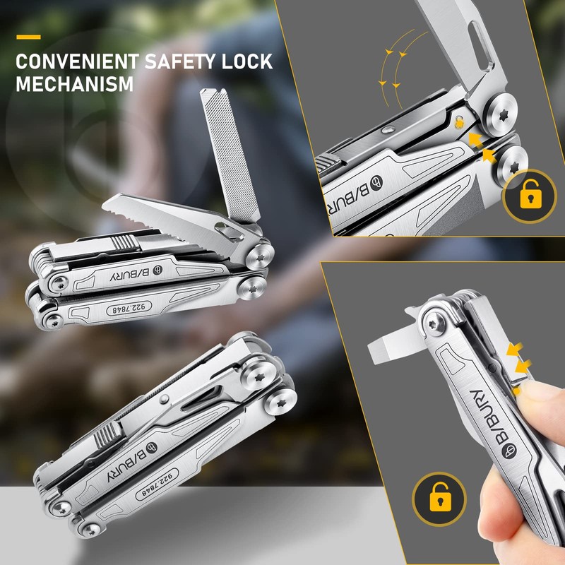 BIBURY Multitool Pliers,19-in-1 Pocket Multi-Tool w/Screwdriver Sleeve,Wire Cutters, Spring-Action Scissors