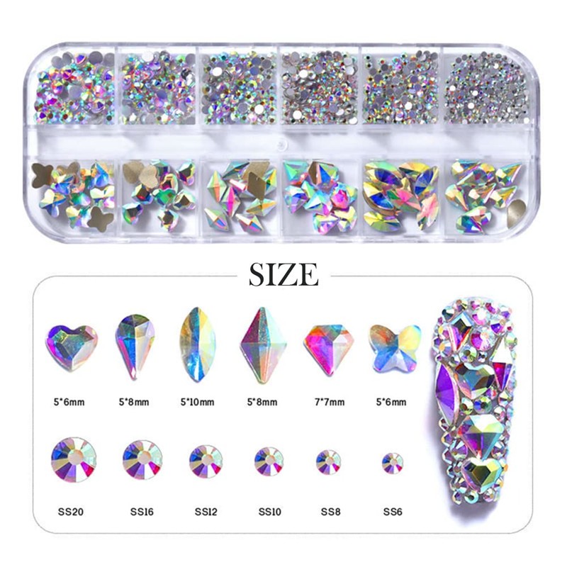 735 piezas de diamantes de imitación para uñas, cristales AB