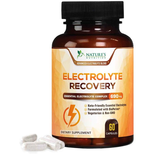 Electrolyte Capsules Extra Strength Salts 690mg - Keto, Cramps, Rehydration, Recovery - Made in USA - Electrolytes Replacement with Magnesium, Sodium, Potassium, Calcium - 60 Capsules