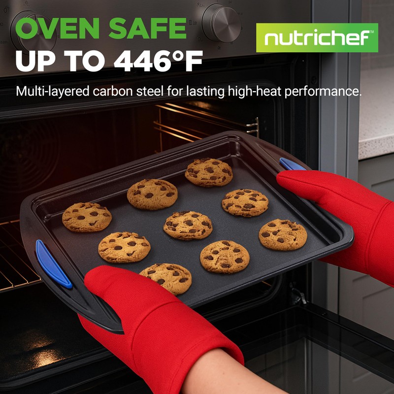 NutriChef 3-Piece Nonstick Cookie Sheets for Baking – Carbon Steel